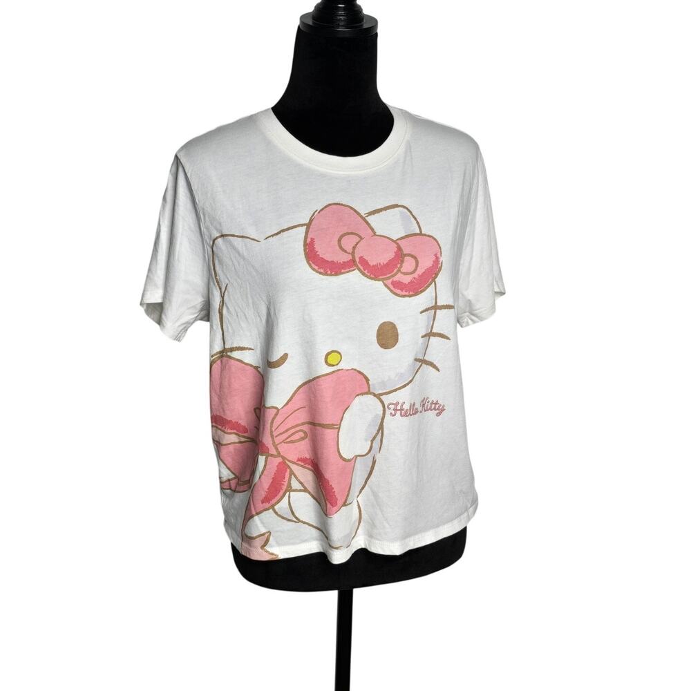Hello Kitty Sanrio Girls Graphic T-Shirt Size L 12-14 White Pink Bow Tee